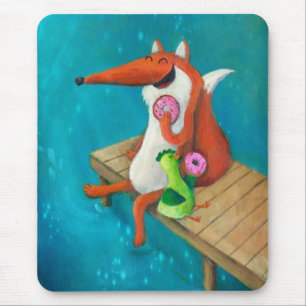 Mousepad Fox amigável e galinha que comem rosquinhas