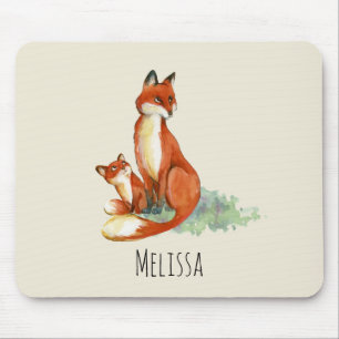 Mousepad Fox de Momma e ilustração da aguarela do bebê