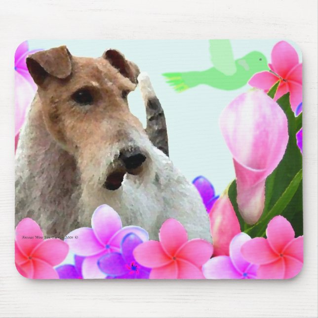 Mousepad Fox Terrier e flores do fio (Frente)