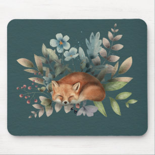 Mousepad Fox With Flowers Cute Woodland Animal Art Painting