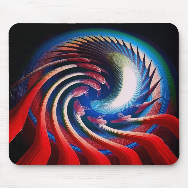 Mousepad Fractal Azul Branco Vermelho com Garras e Spikes (Frente)