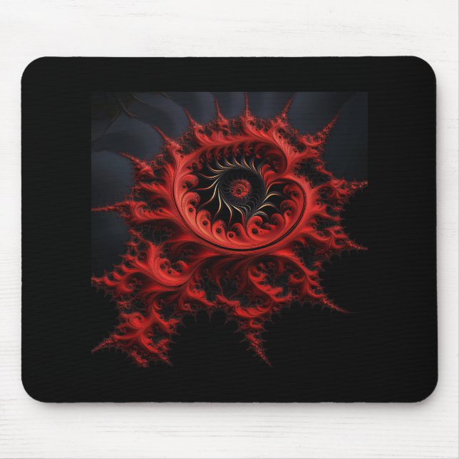 Mousepad Fractal de Mandelbrot Vermelho em um Fundo Preto (Frente)