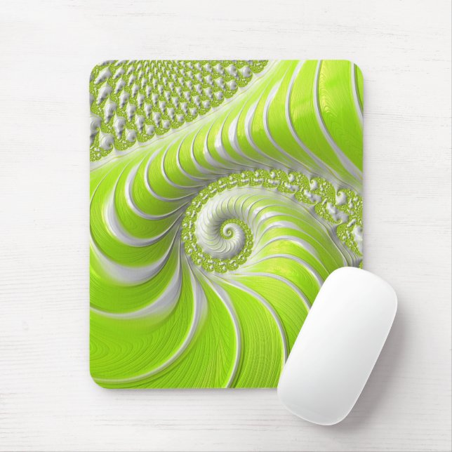 Mousepad Fractal espiral do Verde limão abstrato (Com mouse)