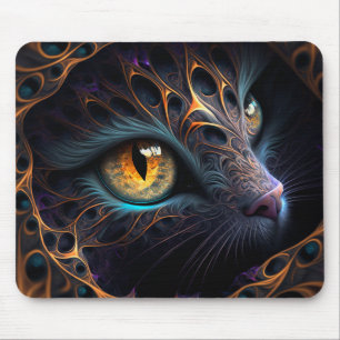 Mousepad Fractal Gato Rosto em Cores Pretas e Vibrantes