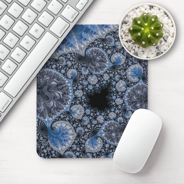 Mousepad Fractal Intricista Azul-abstrato e Preto (Criador carregado)