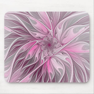 Mousepad Fractal Pink Flower Dream, Floral Fantasy Pattern