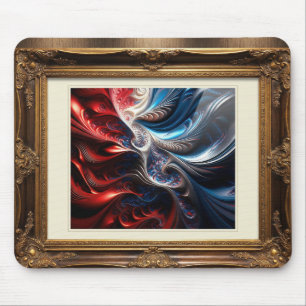 Mousepad Fractal Vermelho Branco Azul Em Uma Moldura De Mad