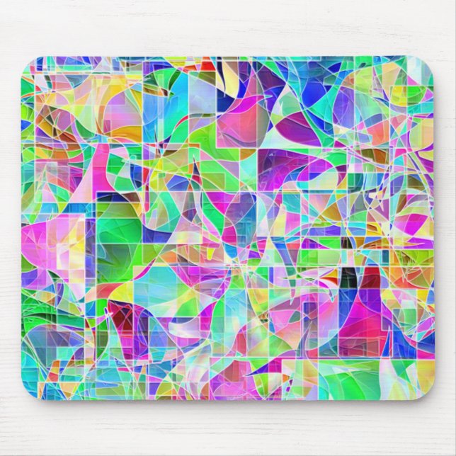 Mousepad Fragmentos geométricos abstrato coloridos, brancos (Frente)