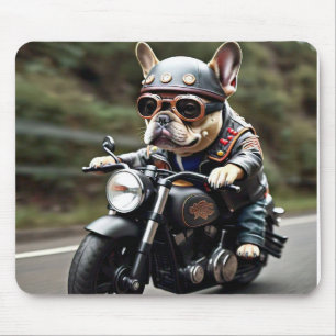 Mousepad Francês Terrier "Frenchie" dirigindo uma moto