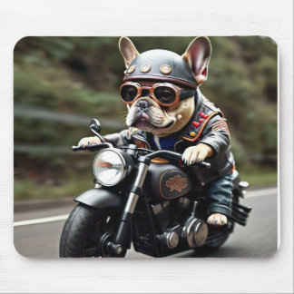 Mousepad Francês Terrier "Frenchie" dirigindo uma moto