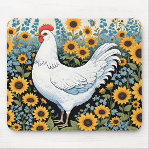 Mousepad Frango Branco e Girassóis