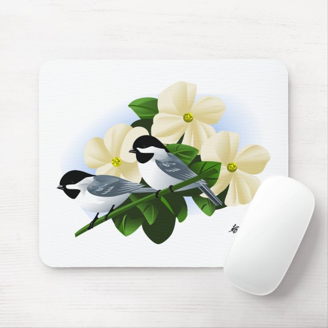 Mousepad Frango e Flor Dogwood (Com mouse)