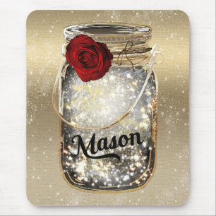 Mousepad Frasco de pedreiro Glam da rosa vermelha da faísc