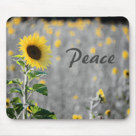 Mousepad Frase "Paz", Campo de Girassóis, Preto e Branco
