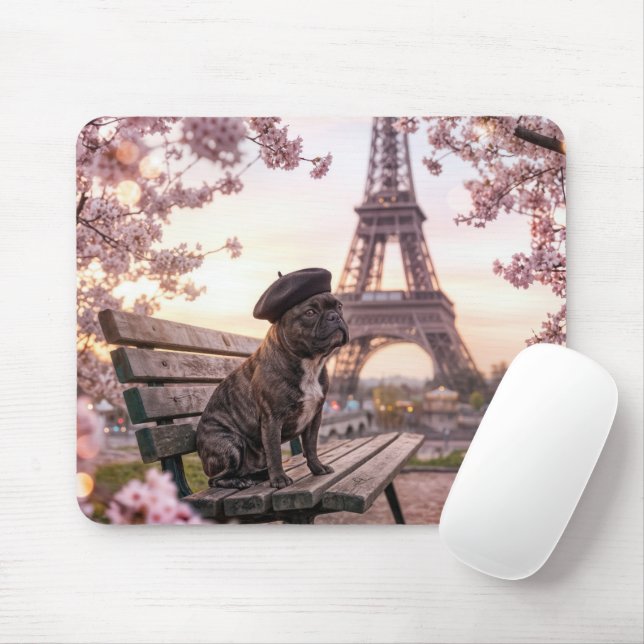 Mousepad French Bulldog By the Eiffel Tower (Com mouse)