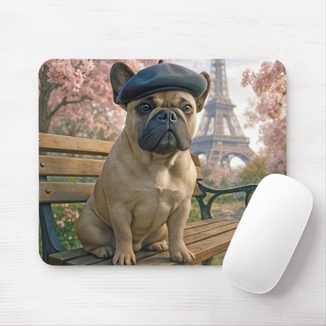 Mousepad French Bulldog In Paris Park Bench (Com mouse)