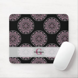 Mousepad Frentes Florais Rosa Monogramas Bolinhas Mandala