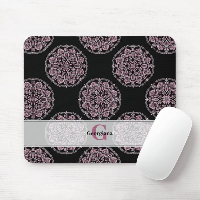 Mousepad Frentes Florais Rosa Monogramas Bolinhas Mandala (Com mouse)