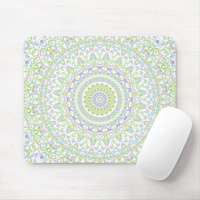 Mousepad Fresh Spring Mandala in Green, Blue, and Lavender (Com mouse)