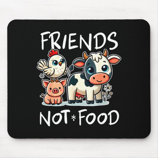 Mousepad Friends Not Food Funny Vegan Vegetarian Cute Anima (Frente)