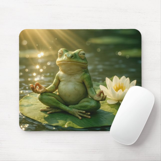 Mousepad Frog Meditating On a Lily Pad (Com mouse)