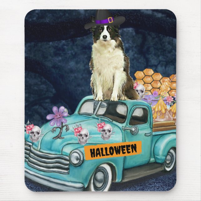 Mousepad Fronteira Collie Halloween Caminhão Assustado Noit (Frente)