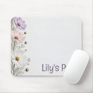 Mousepad Fronteira Floral de Cosmos em Branco