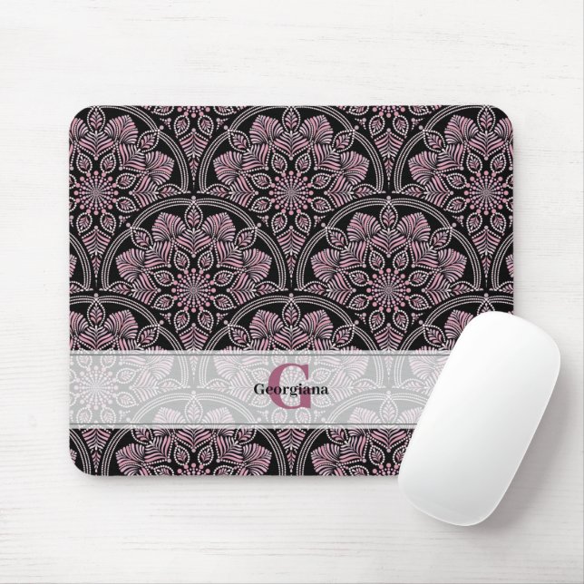 Mousepad Fronteira Floral Rosa Dusky 20s Personalizada Mand (Com mouse)