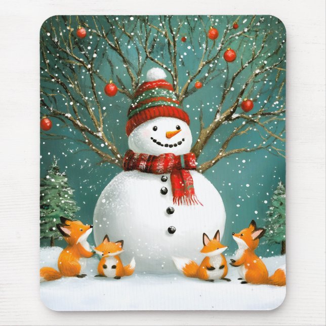 Mousepad Frosty Winter Whimsnowman Fox Wonderland (Frente)