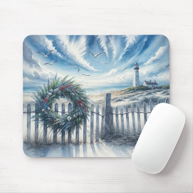 Mousepad Frota de Natal em uma cerca de praia (Com mouse)