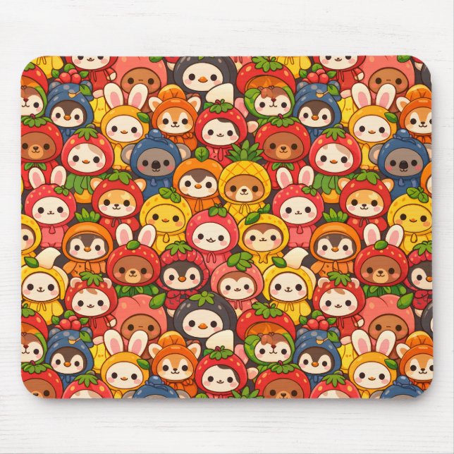 Mousepad Fruit Friends Parade | Cute Animal Chibi (Frente)