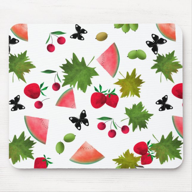 Mousepad Frutas frescas sem costura Berries Aquarela Cartog (Frente)