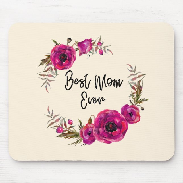 Mousepad Fuchsia Poppy Wreath Rosa Melhor Mãe (Frente)