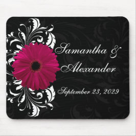 Mousepad Fuchsia Scroll Gerbera Daisy w/Black and White