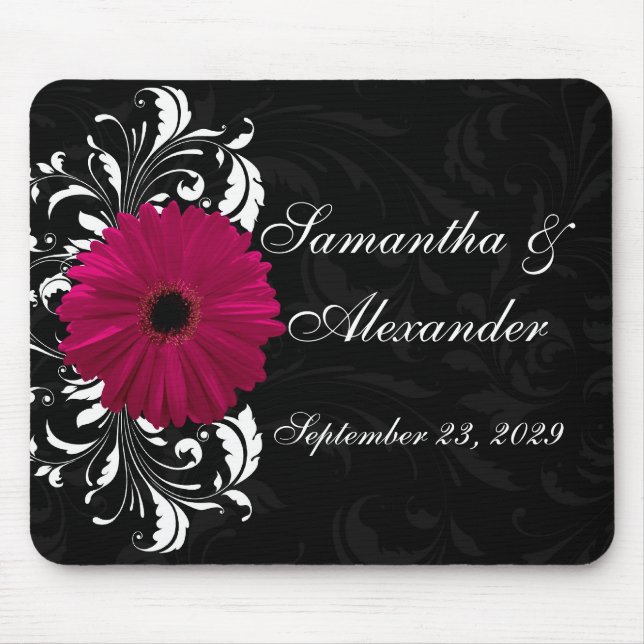 Mousepad Fuchsia Scroll Gerbera Daisy w/Black and White (Frente)