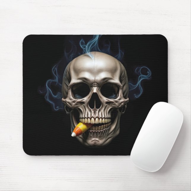 Mousepad Fumando Crânio Mordendo Milho Doce (Com mouse)
