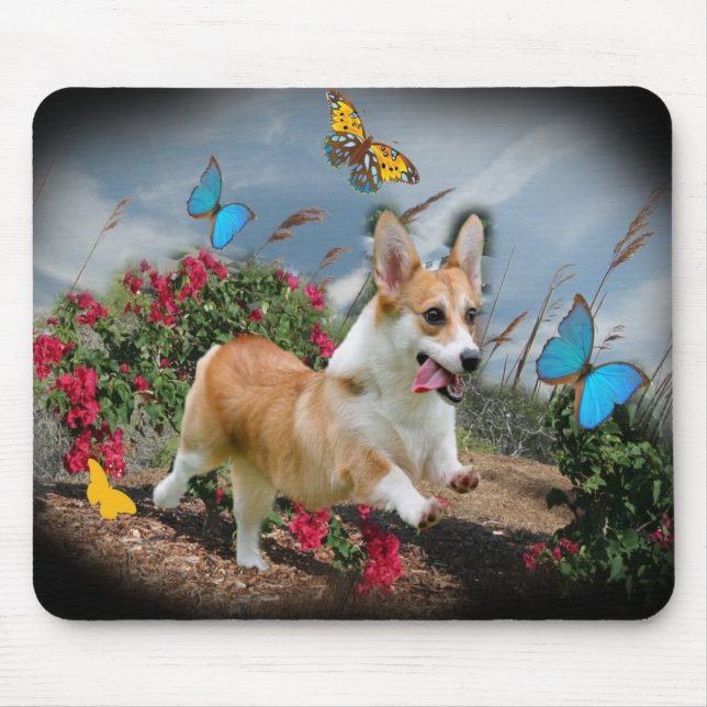 Mousepad Funcionamentos do Corgi com borboletas (Frente)