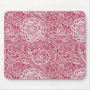 Mousepad Fundo azul do teste padrão de flores do laço