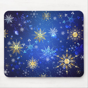 Mousepad Fundo Azul XMAS com Flocos de Neve Ouro