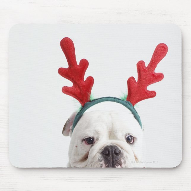 Mousepad fundo branco, buldogue branco masculino, vermelho (Frente)