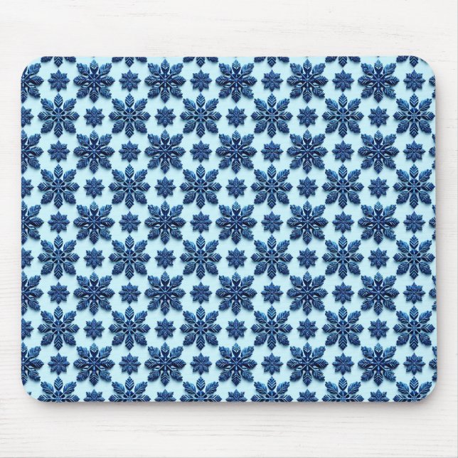 Mousepad Fundo com Padrão de Floco de Neve Azul (Frente)