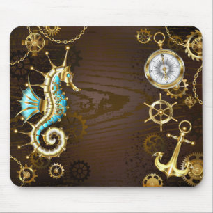 Mousepad Fundo de madeira com cavalo de mar mecânico