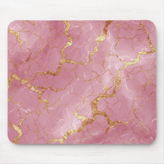 Mousepad Fundo de Mármore Rosa com Veias Douradas (Frente)