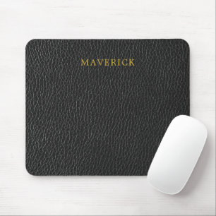 Mousepad Fundo de Textura de Couro Preto com Nome Personali