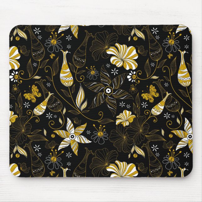 Mousepad Fundo floral ouro preto-branco (Frente)