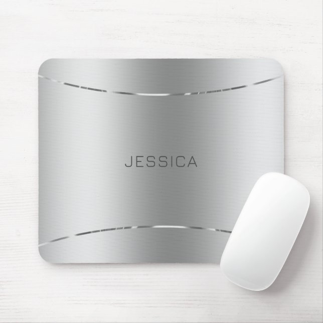 Mousepad Fundo Metálico De Olhar De Prata Monograma (Com mouse)