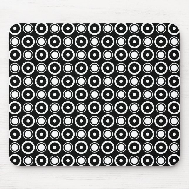 Mousepad Fundo preto das bolinhas à moda brancas pretas (Frente)