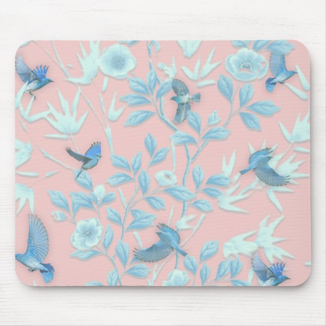 Mousepad Fundo rosa com aves e flores (Frente)
