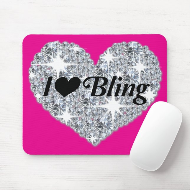 Mousepad Funky Quente Faux Diamond Eu Adoro Bling Heart (Com mouse)