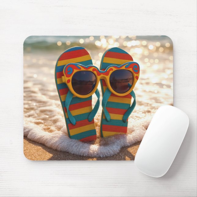 Mousepad Funky Sunglasses On Flip-flops In Ocean Surf  (Com mouse)